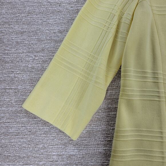 Misook Knit Sweater Jacket PM Petite Yellow Plaid Double Breasted 3/4 Sleeve - Picture 10 of 16